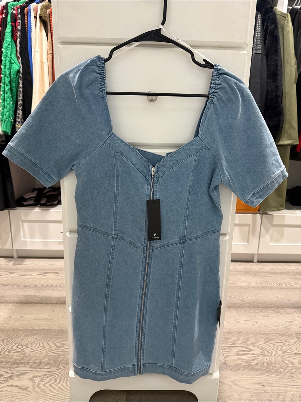 Lulu's Light Blue Denim Zip-Front Mini Dress